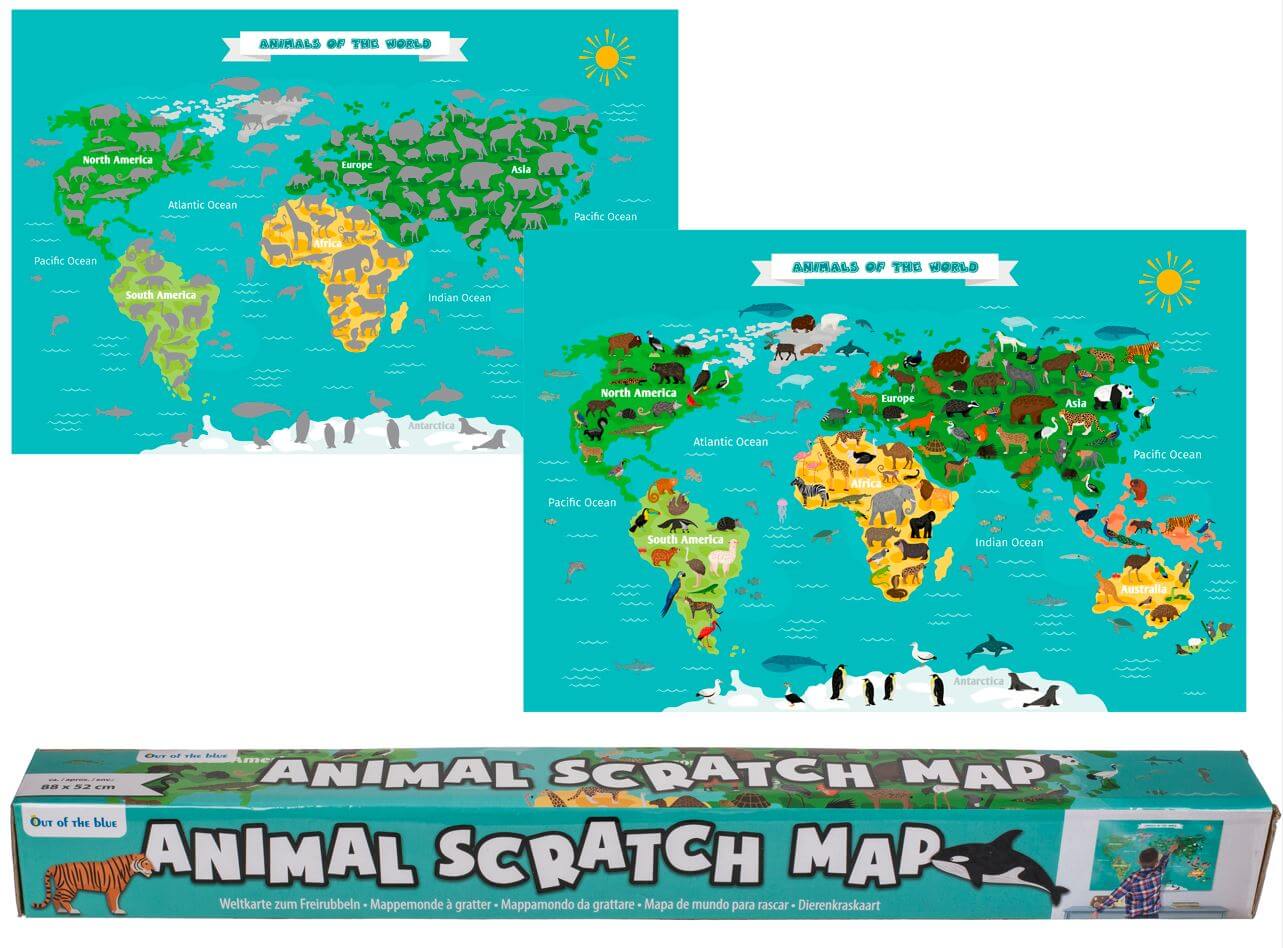 Stírací mapa světa se zvířaty