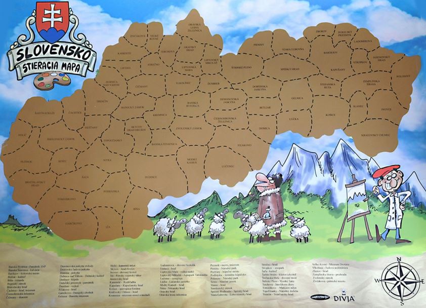 Stírací mapa Slovensko komiksová